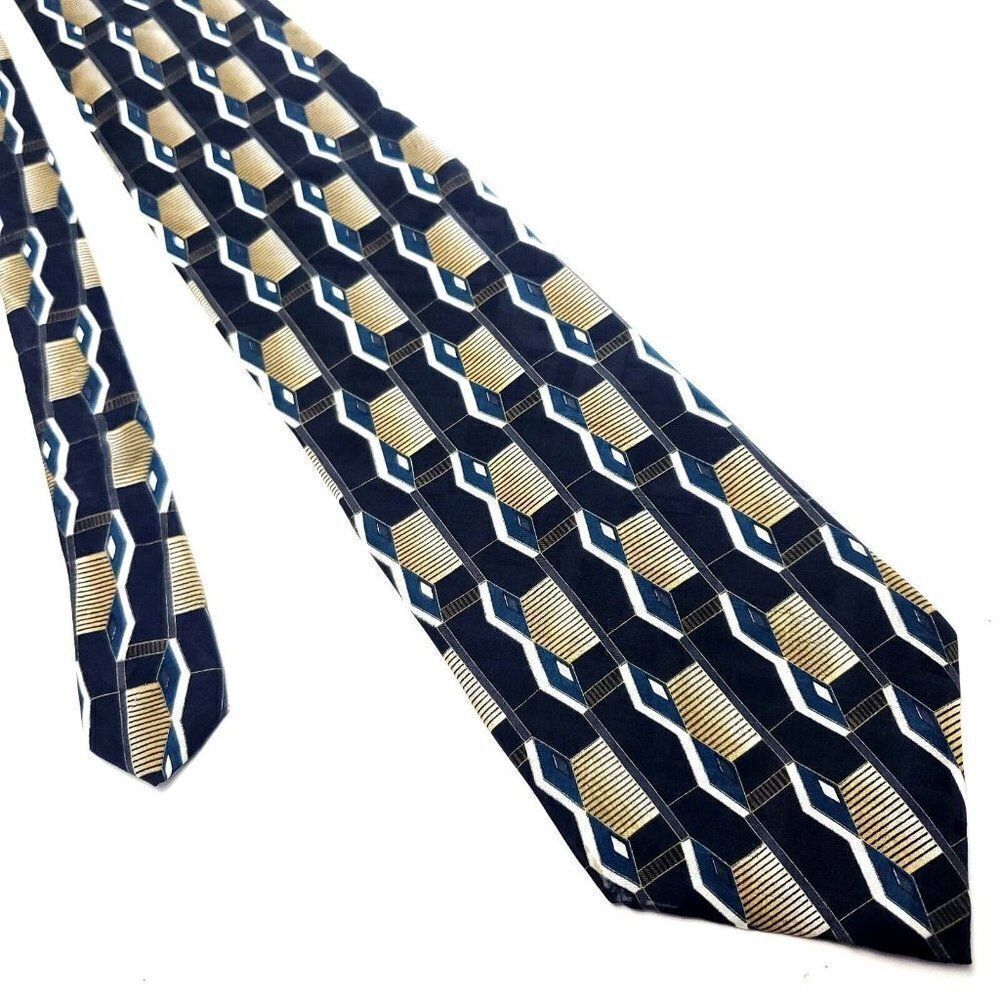 Como Collezione Black Silk Tie Woven Wide Geometric‎